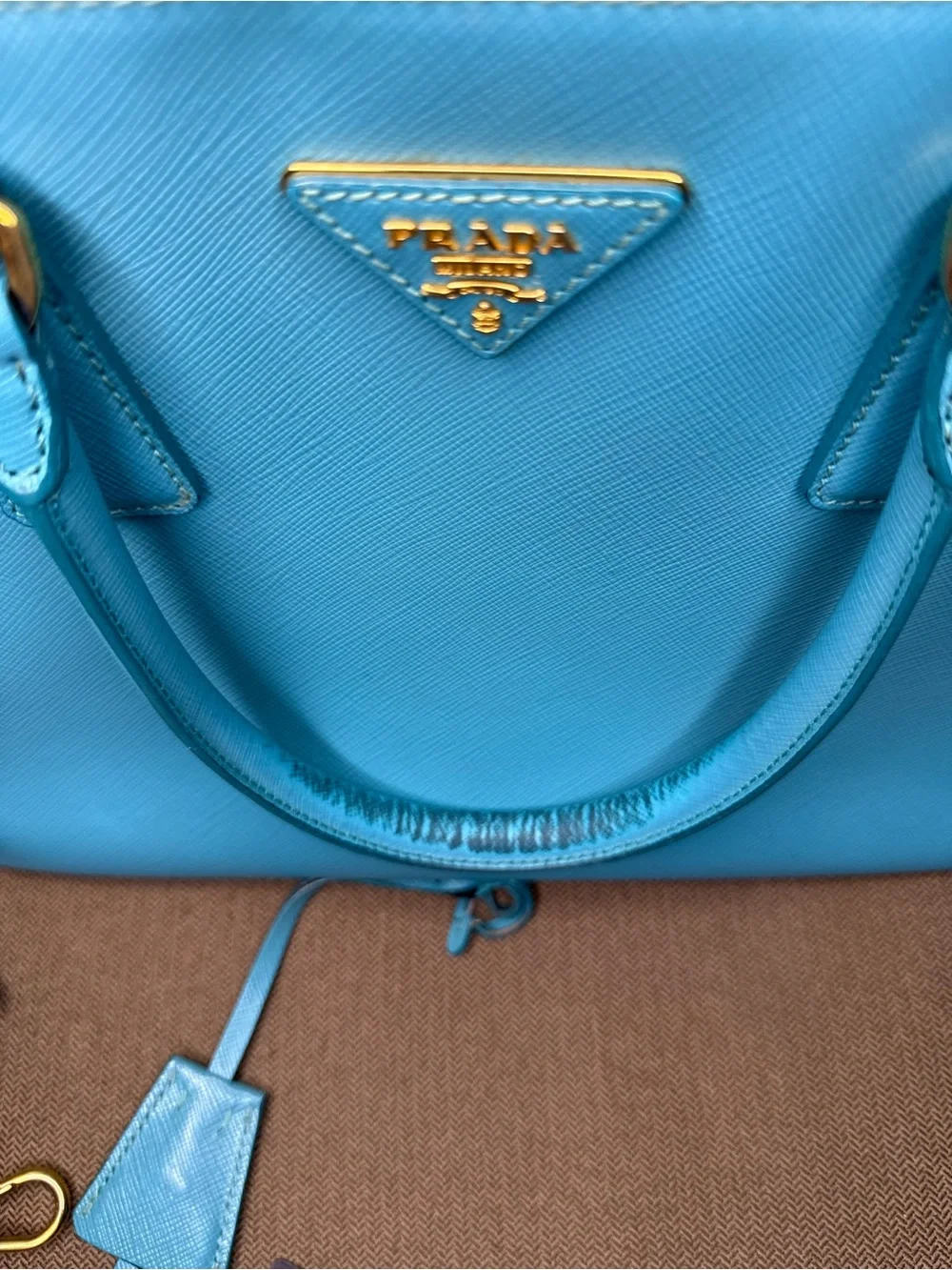 Prada Teal Blue Saffiano Leather Satchel with Gold Hardware - Picture 14 of 16